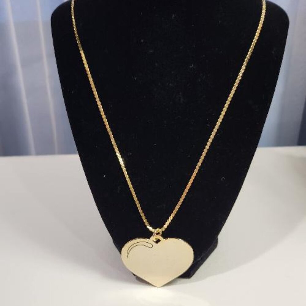 Solid Brass Heart Pendant Necklace with "Mary" engraved on front of heart